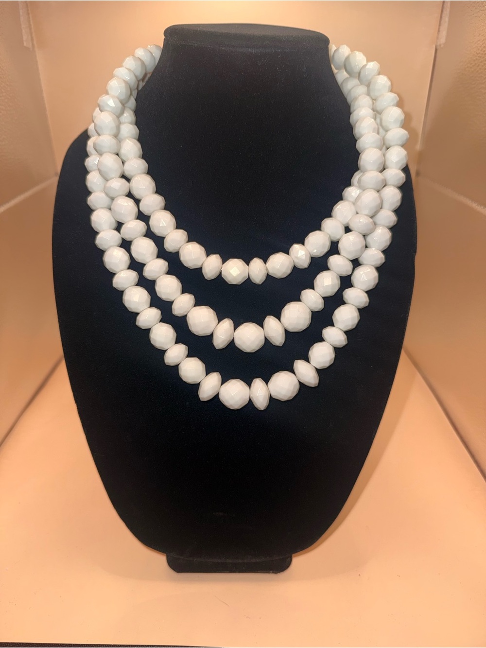 Elegant Vintage White Three-Strand Bead Necklace
